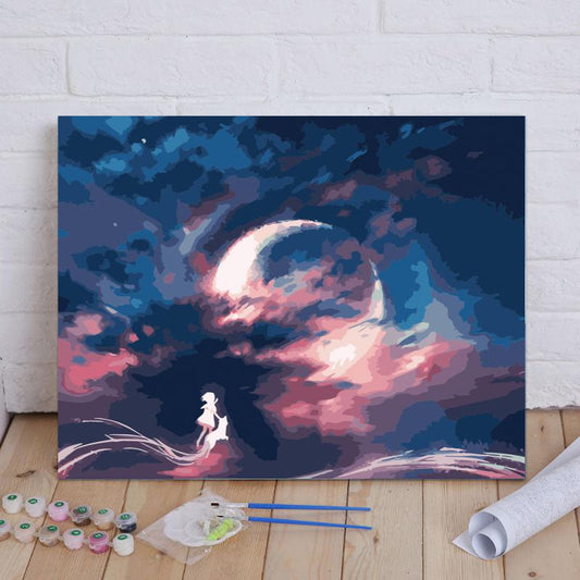 Girl Beneath the Cosmic Wave - 40x50 cm paint by numbers kit