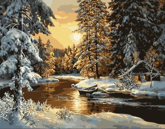 Golden Winter River - 40x50 cm paint by numbers kit