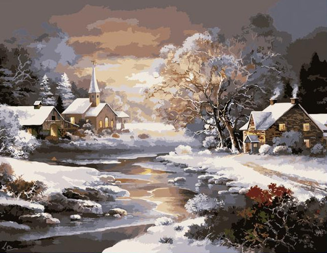 Winter Village at Golden Hour - 40x50 cm paint by numbers kit