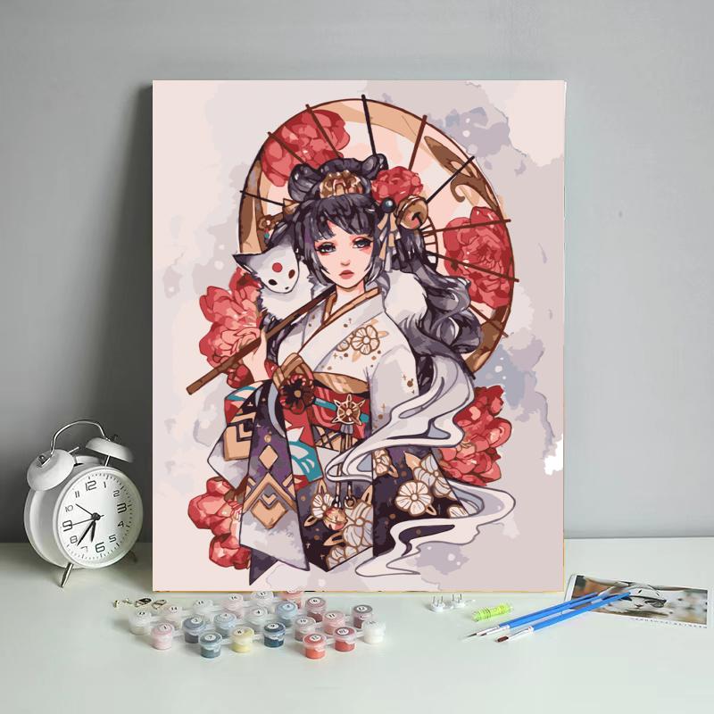 Crimson Parasol Beauty - 40x50 cm paint by numbers kit