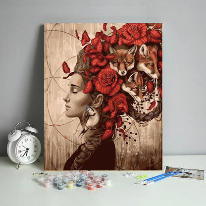 Foxes and Crimson Roses - 40x50 cm paint by numbers kit