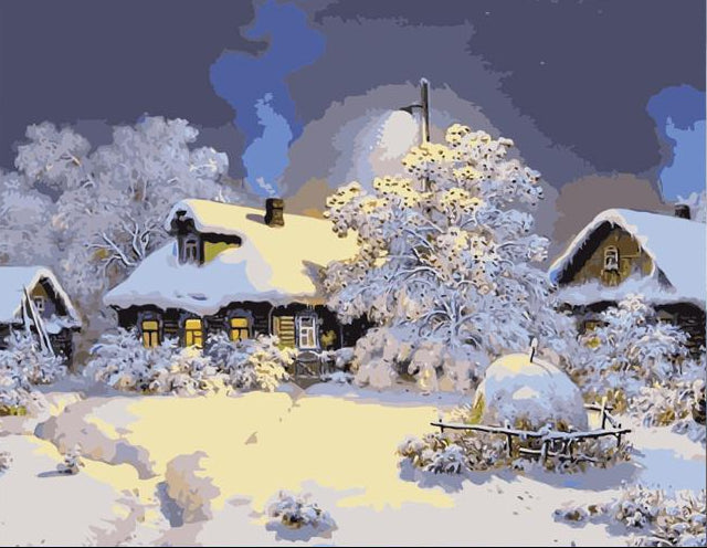 Snowy Cottage Night