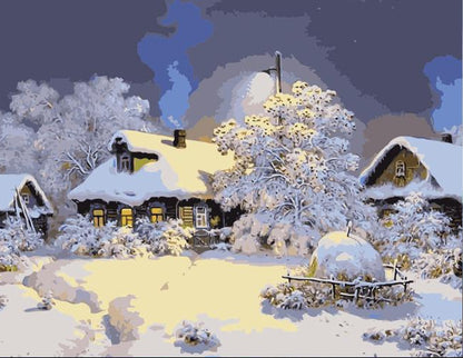 Snowy Cottage Night