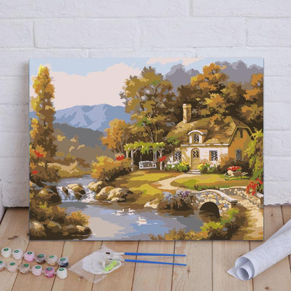 Autumn Riverside Cottage - 40x50 cm paint by numbers kit