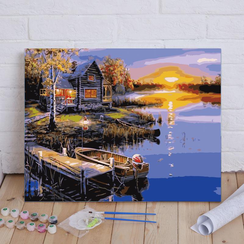 Lakeside Cabin Sunset - 40x50 cm paint by numbers kit