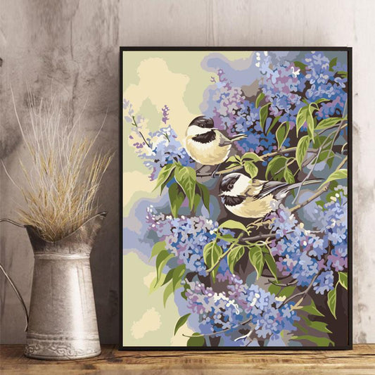 Chickadees in Lilac Blossoms - 40x50 cm paint by numbers kit