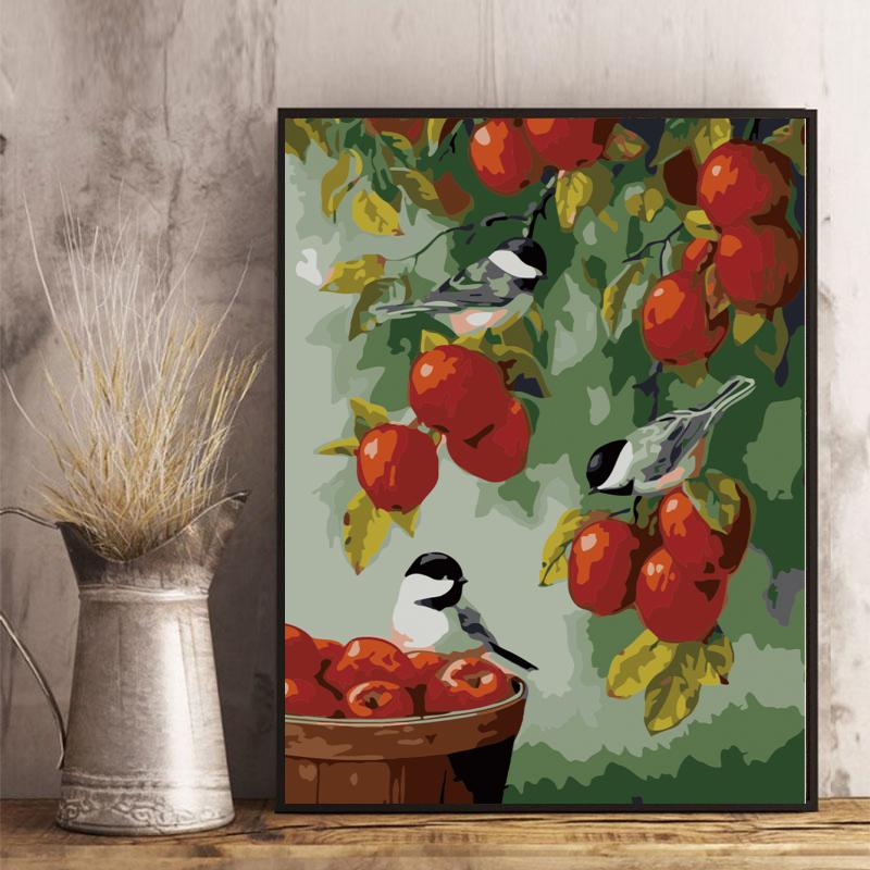 Chickadees and Red Apples - 40x50 cm paint by numbers kit