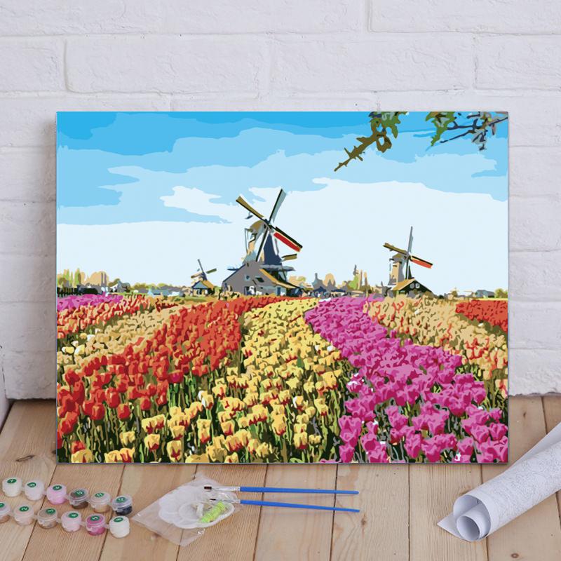 Tulip Fields and Windmills - 40x50 cm paint by numbers kit