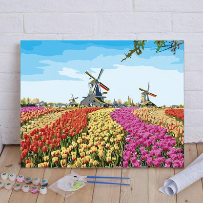Tulip Fields and Windmills - 40x50 cm paint by numbers kit