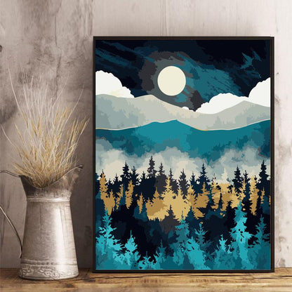Moonlit Teal Forest - 40x50 cm paint by numbers kit