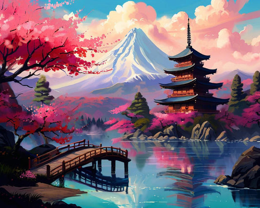 Mount Fuji Sakura Pagoda - 40x50 cm