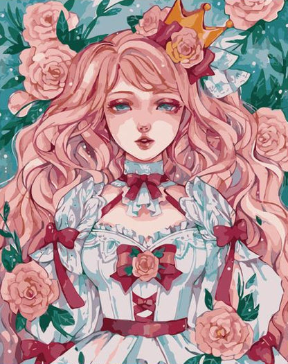 Canvas print of an illustrated girl with pink hair and floral attire