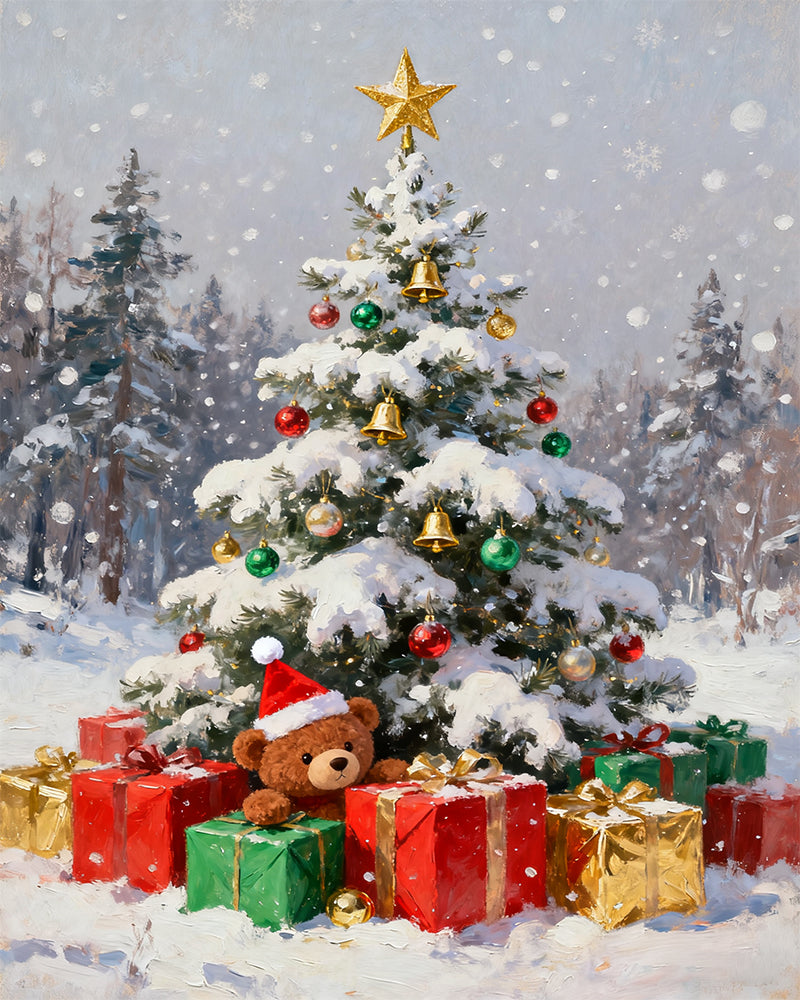 Christmas Tree and Teddy - 40x50 cm
