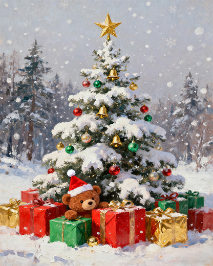 Christmas Tree and Teddy - 40x50 cm