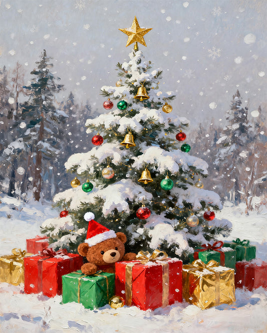 Christmas Tree and Teddy - 40x50 cm
