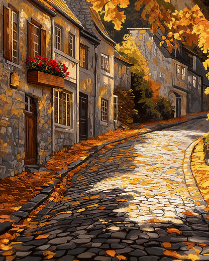 Autumn Cobblestone Lane - 40x50 cm