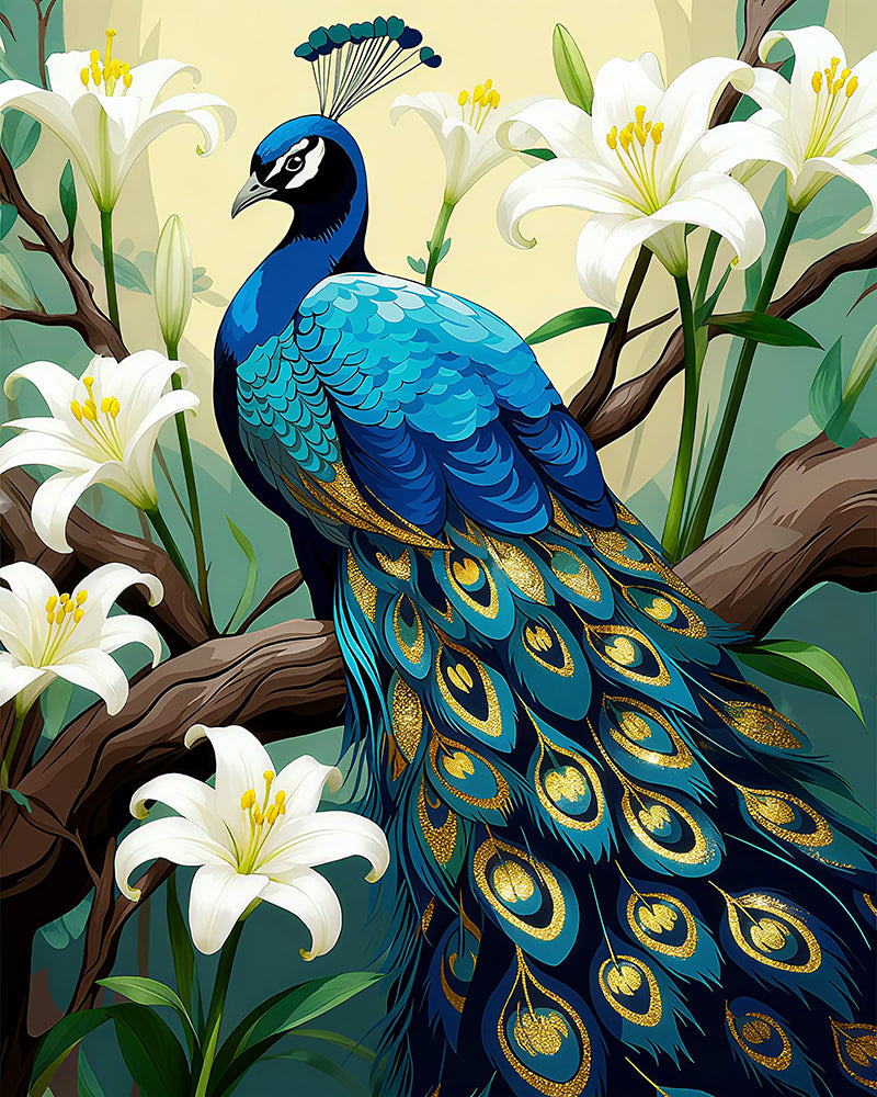 Peacock Among Lilies