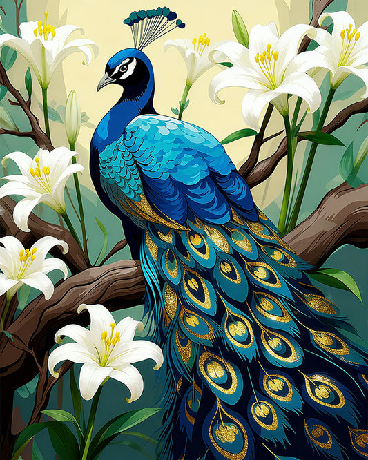 Peacock Among Lilies