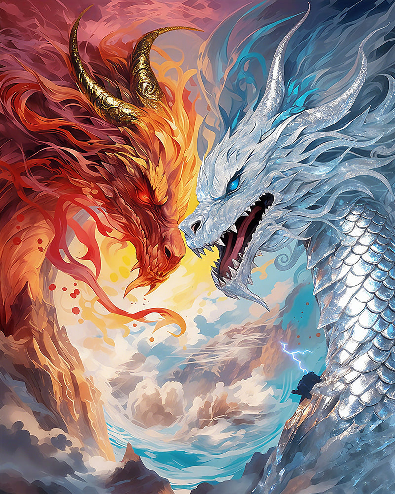 Fire and Ice Dragon Clash - 40x50 cm