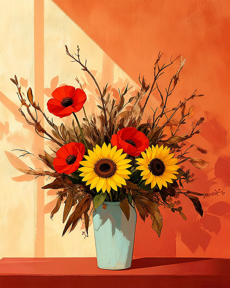 Sunflowers and Poppies Vase - 40x50 cm
