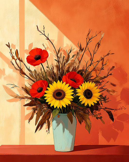 Sunflowers and Poppies Vase - 40x50 cm