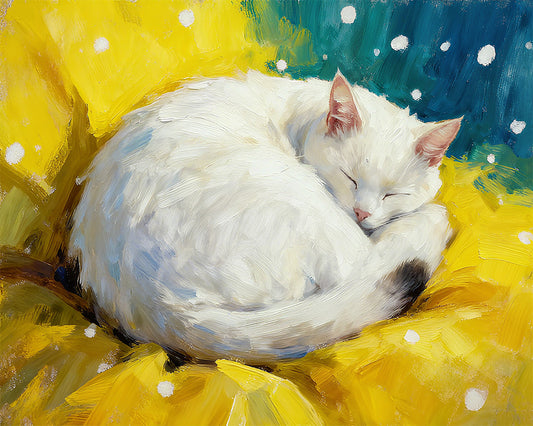Sleeping White Cat - 40x50 cm