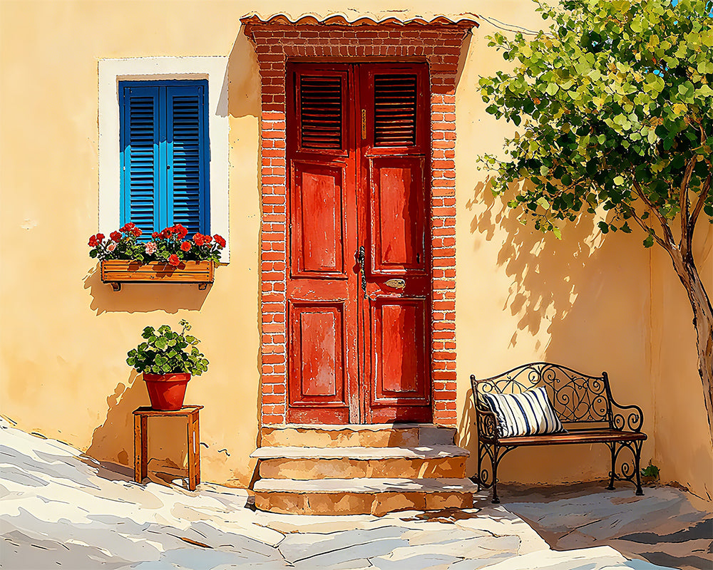 Red Door Mediterranean Patio - 40x50 cm