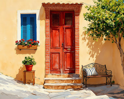 Red Door Mediterranean Patio - 40x50 cm