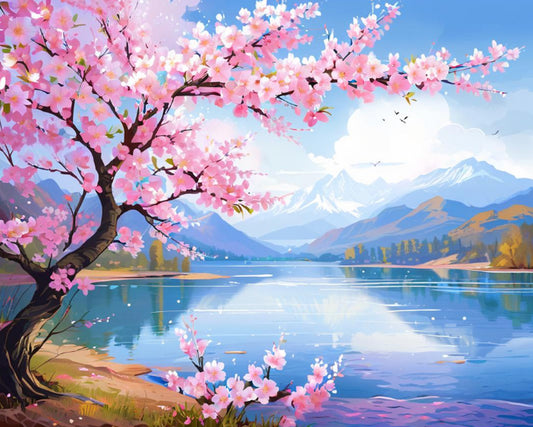 Cherry Blossom Lake Escape - 40x50 cm