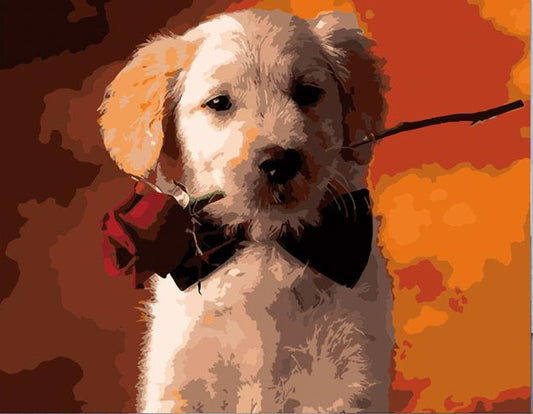 Love in Every Brushstroke – Puppy with Rose