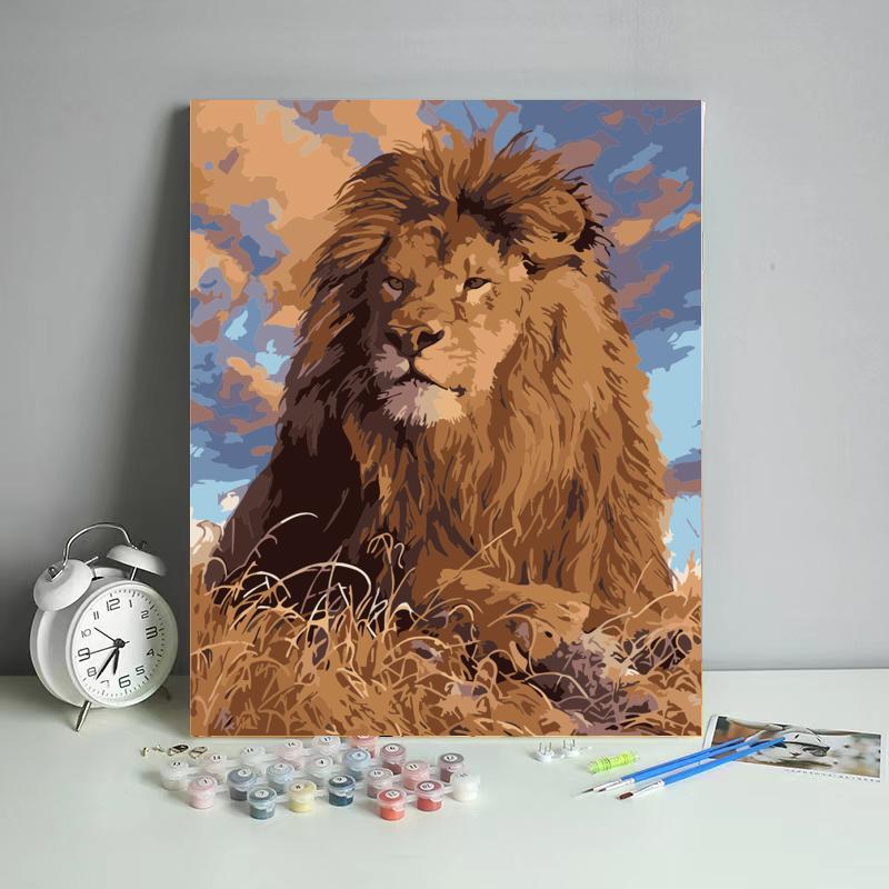 Majestic Lion in Golden Grass - 40x50 cm paint by numbers kit
