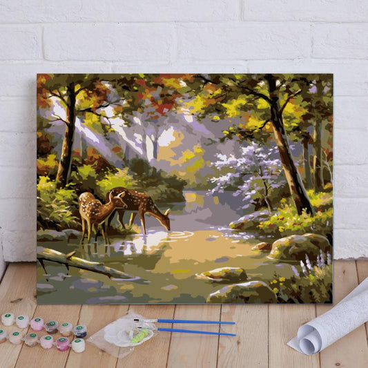 Deer at the Forest Pond - 40x50 cm paint by numbers kit