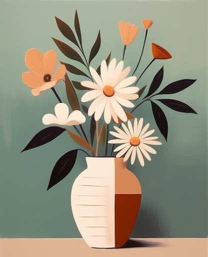Vase with flowers on a green background