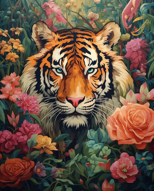 Tiger in Blossom Garden