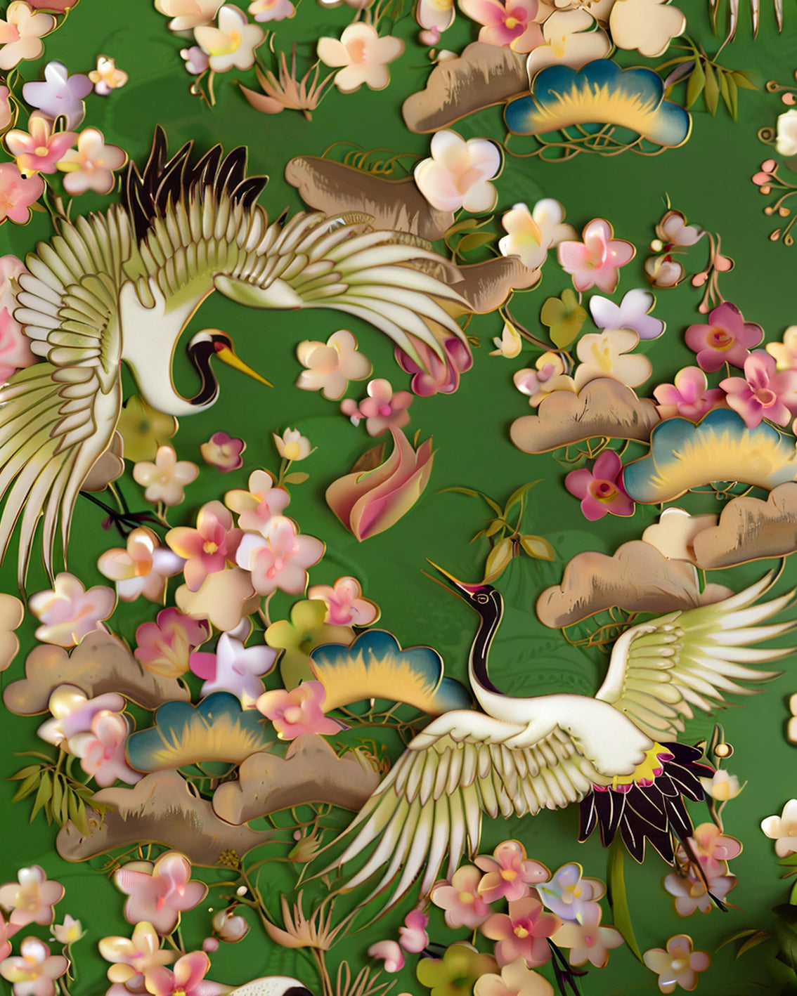 Spring Cranes in Bloom - 40x50 cm