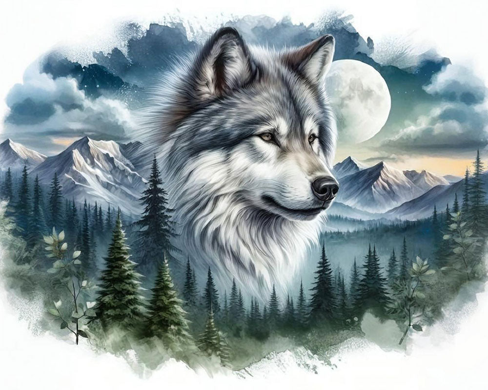 Moonlit Wolf Spirit - 40x50 cm
