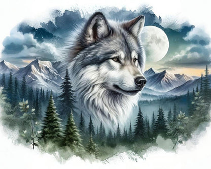 Moonlit Wolf Spirit - 40x50 cm