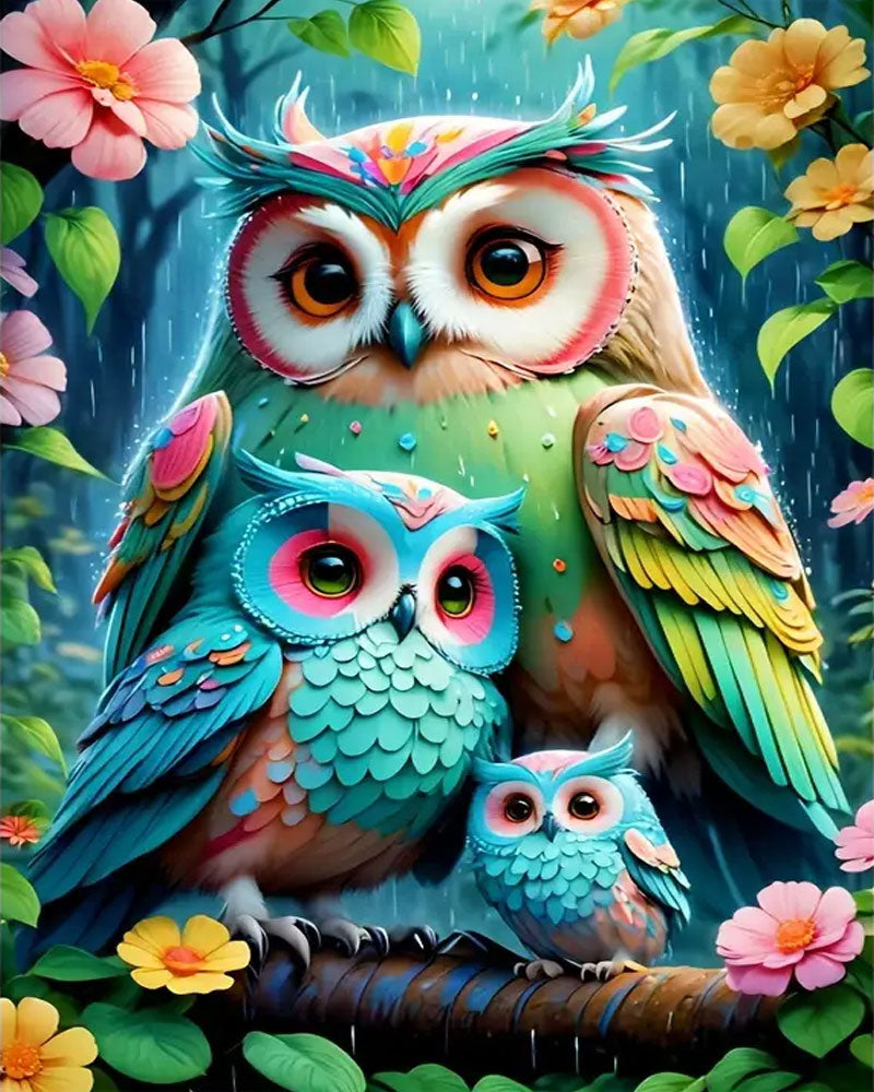 Pastel Owl Family