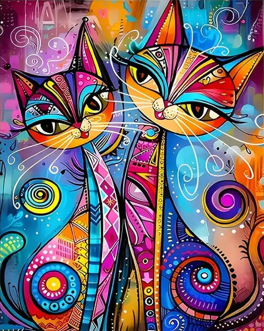 Colorful Abstract Cats - 40x50 cm