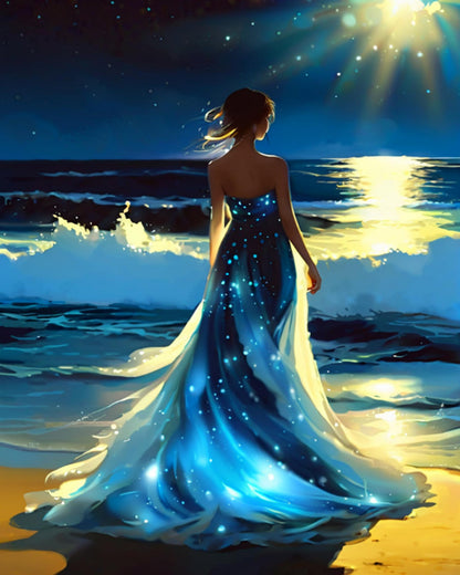 Moonlit Ocean Blue Dress - 40x50 cm