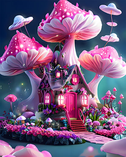 Pink Mushroom Fairy House - 40x50 cm