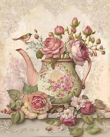Vintage Floral Teapot - 40x50 cm