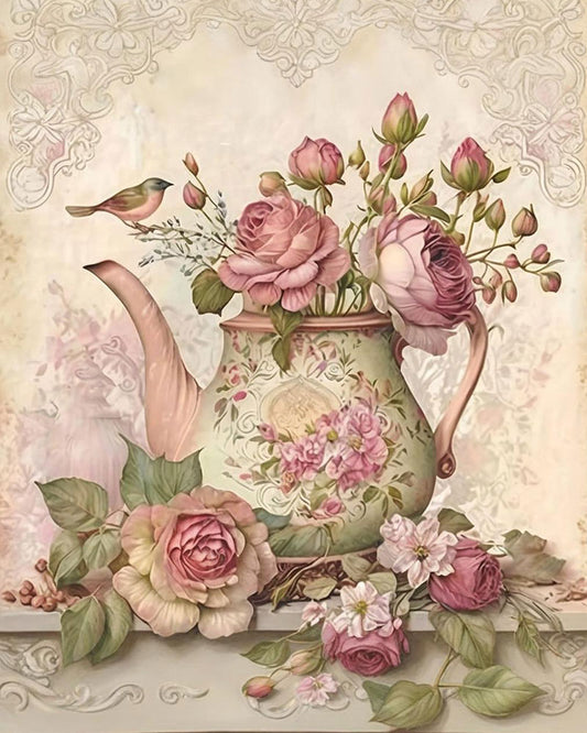 Vintage Floral Teapot - 40x50 cm