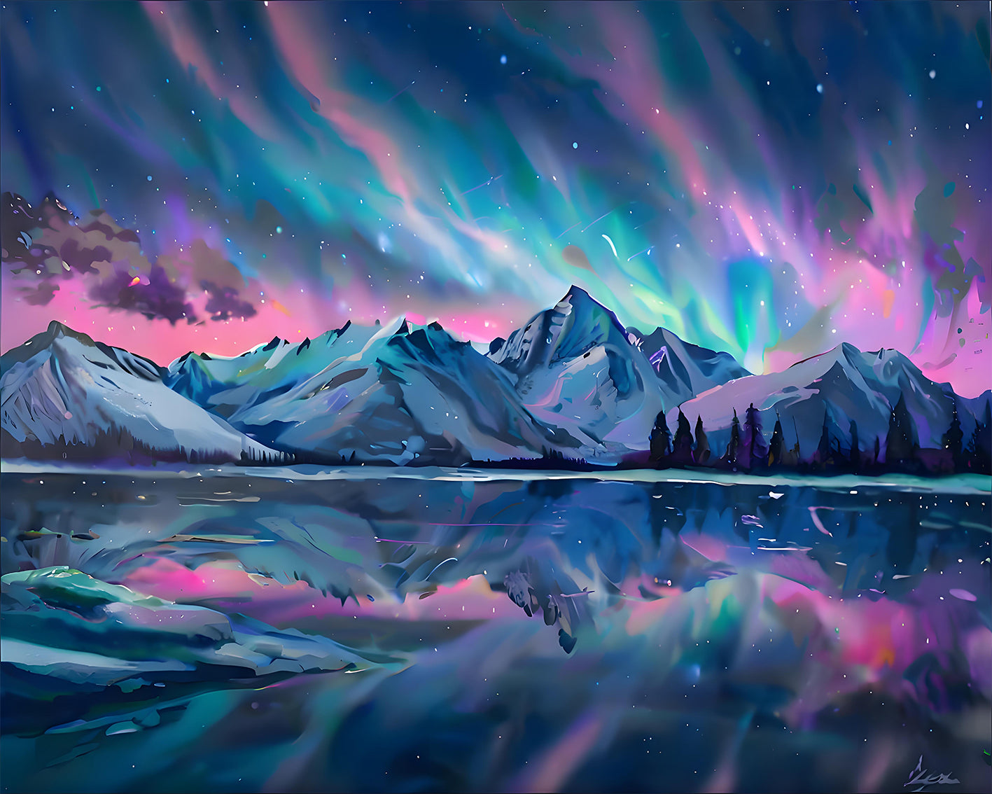 Northern Lights Mountain Lake - 40x50 cm paint by numbers kit