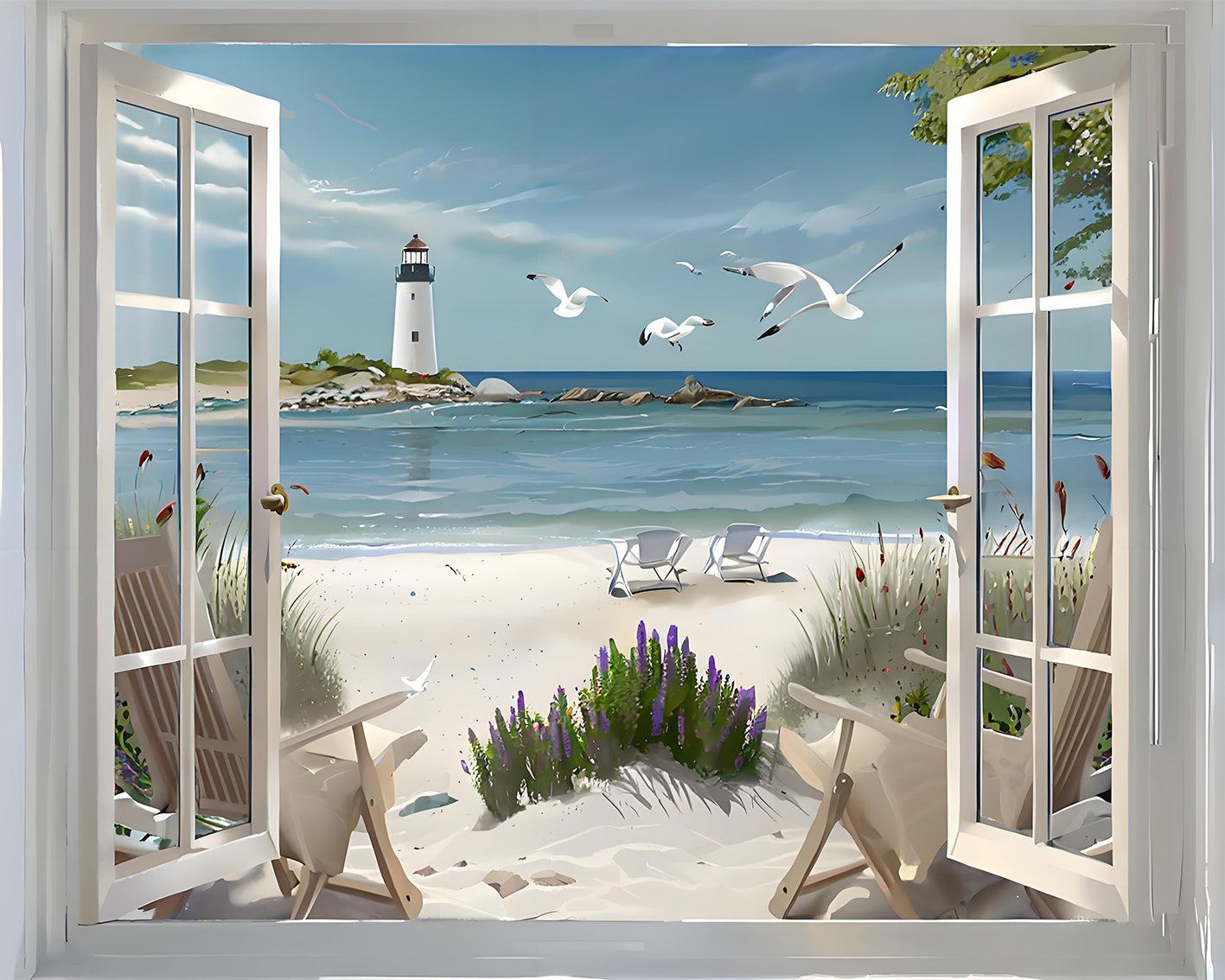 Open Window Beach View - 40x50 cm paint by numbers kit