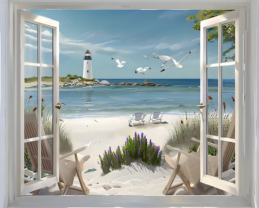 Open Window Beach View - 40x50 cm paint by numbers kit