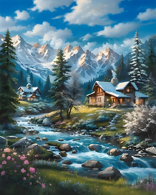 Alpine River Village - 40x50 cm paint by numbers kit