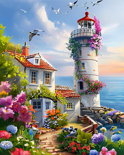 Blooming Coastal Lighthouse - 40x50 cm paint by numbers kit