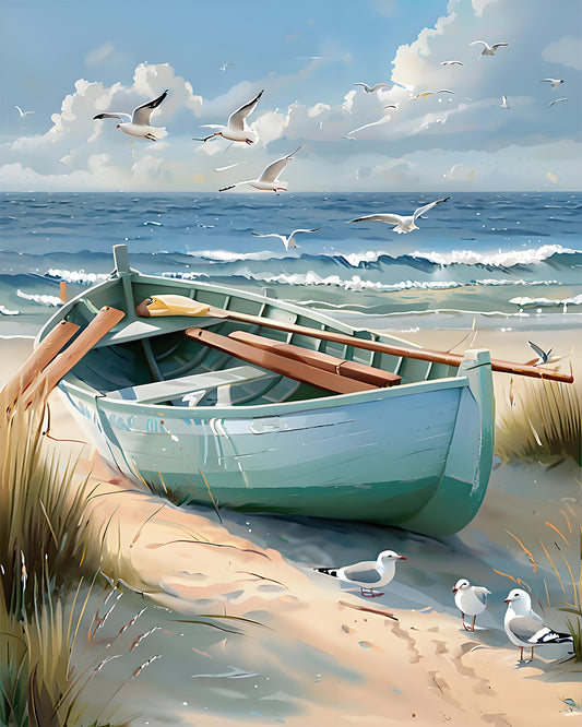 Seaside Rowboat and Gulls - 40x50 cm paint by numbers kit