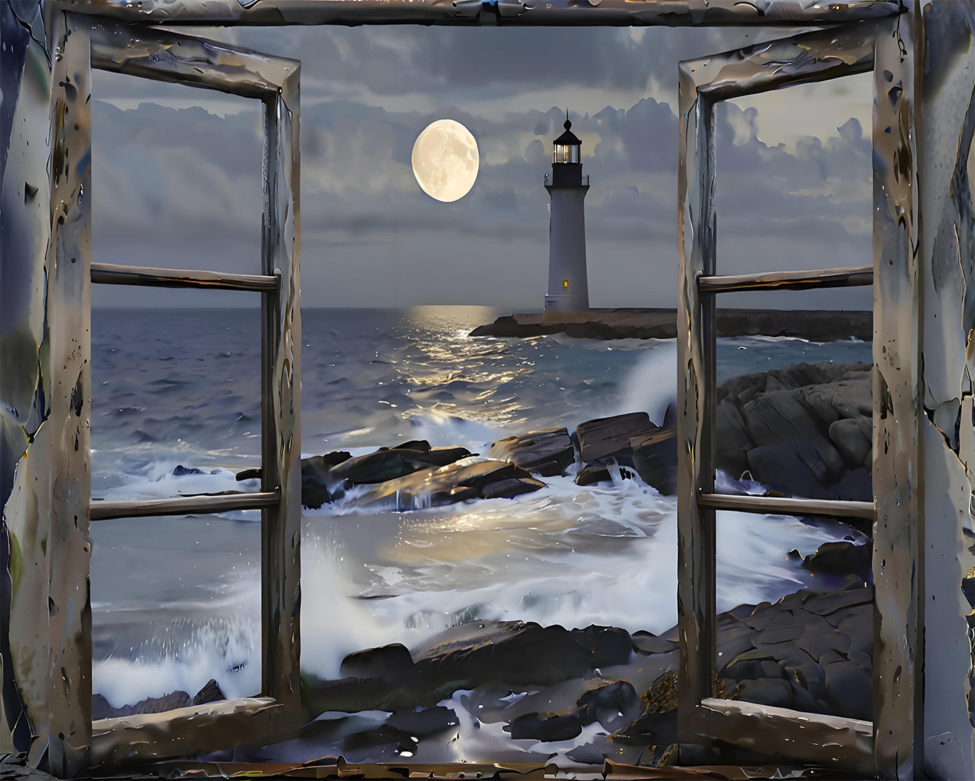 Moonlit Lighthouse Window - 40x50 cm paint by numbers kit